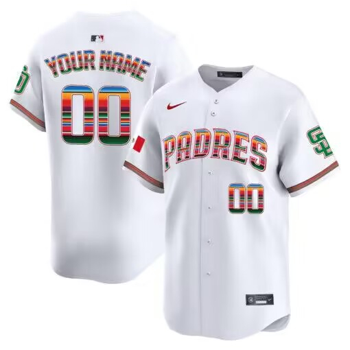 Men's San Diego Padres Customized White Mexico Premier Limited Stitched Baseball Jersey Men's San Diego Padres Customized White Mexico Premier Limited Stitched Baseball Jersey